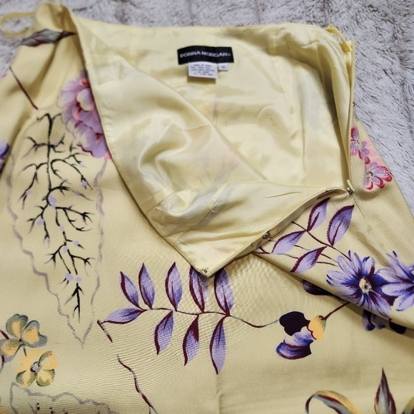 Maxi skirt 100% Silk floral print Yellow & Pink colors DONNA MORGAN - Picture 7 of 13